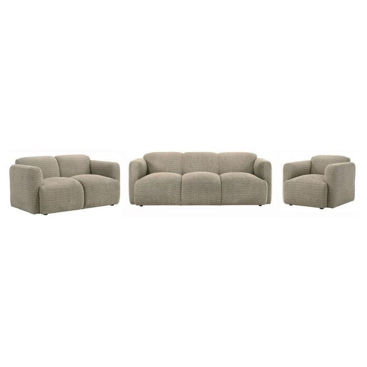 Dorset - 3 Piece Upholstered Round Track Arm Sofa Set - Brown 3 - Piece Living Room Set modern furniture Contempo Furniture