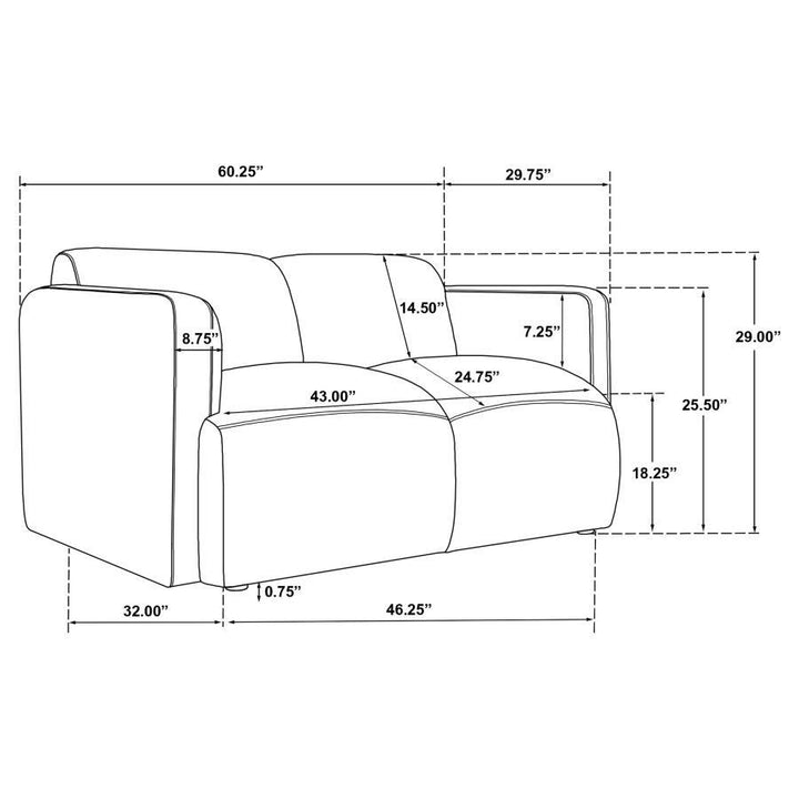 Dorset - Fabric Upholstered Round Track Arm Loveseat - Brown Stationary Loveseat modern furniture Contempo Furniture