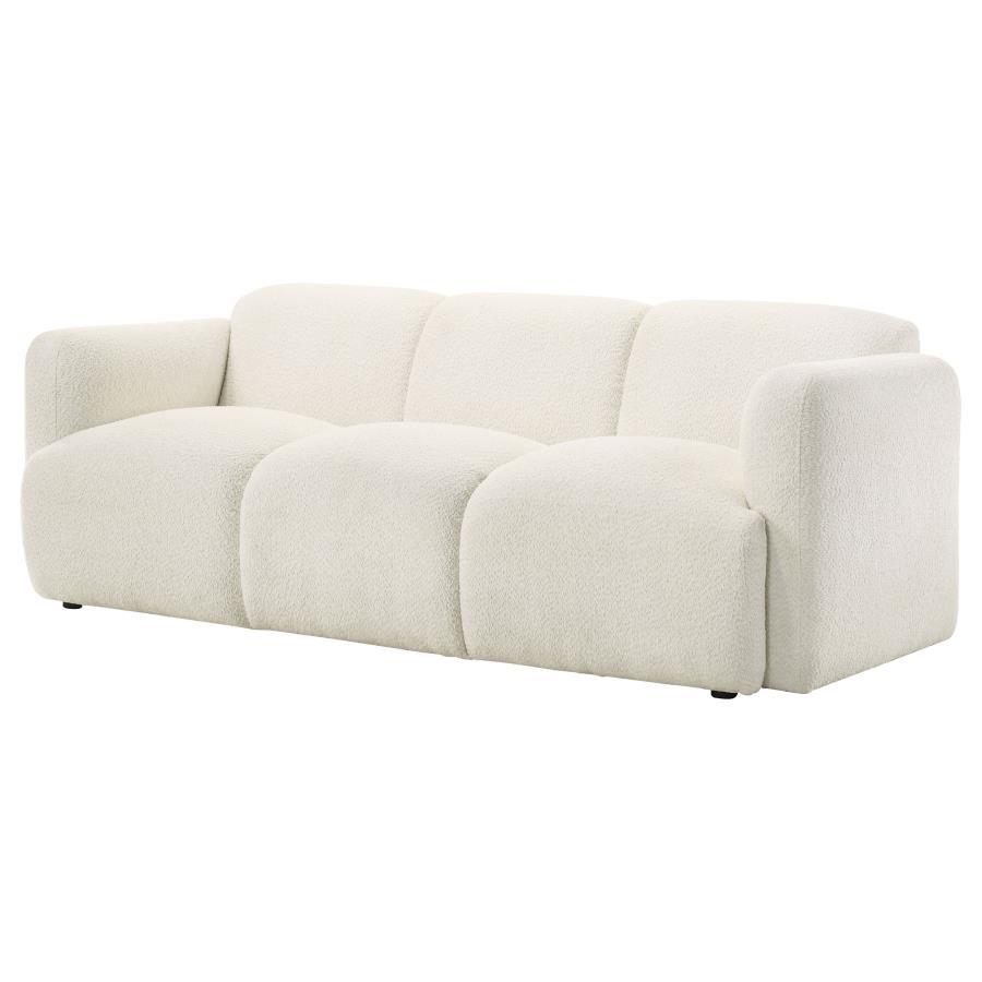 Dorset - Fabric Upholstered Round Track Arm Sofa - White Stationary Sofa modern furniture Contempo Furniture