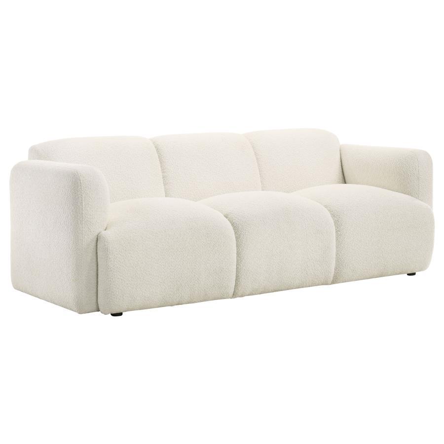 Dorset - Fabric Upholstered Round Track Arm Sofa - White Stationary Sofa modern furniture Contempo Furniture