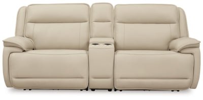 Double Deal 3 - Piece Power Reclining Loveseat Sectional with Console - Beige Reclining Sectional modern furniture Contempo Furniture