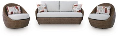 Double Point Outdoor Loveseat/2 Swivel Chairs (Set of 3) - Beige | Ashley Furniture