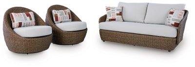 Double Point Outdoor Loveseat/2 Swivel Chairs (Set of 3) - Beige 3 Piece Outdoor Set modern furniture Contempo Furniture