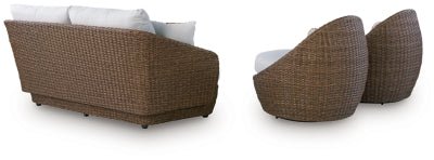 Double Point Outdoor Loveseat/2 Swivel Chairs (Set of 3) - Beige 3 Piece Outdoor Set modern furniture Contempo Furniture