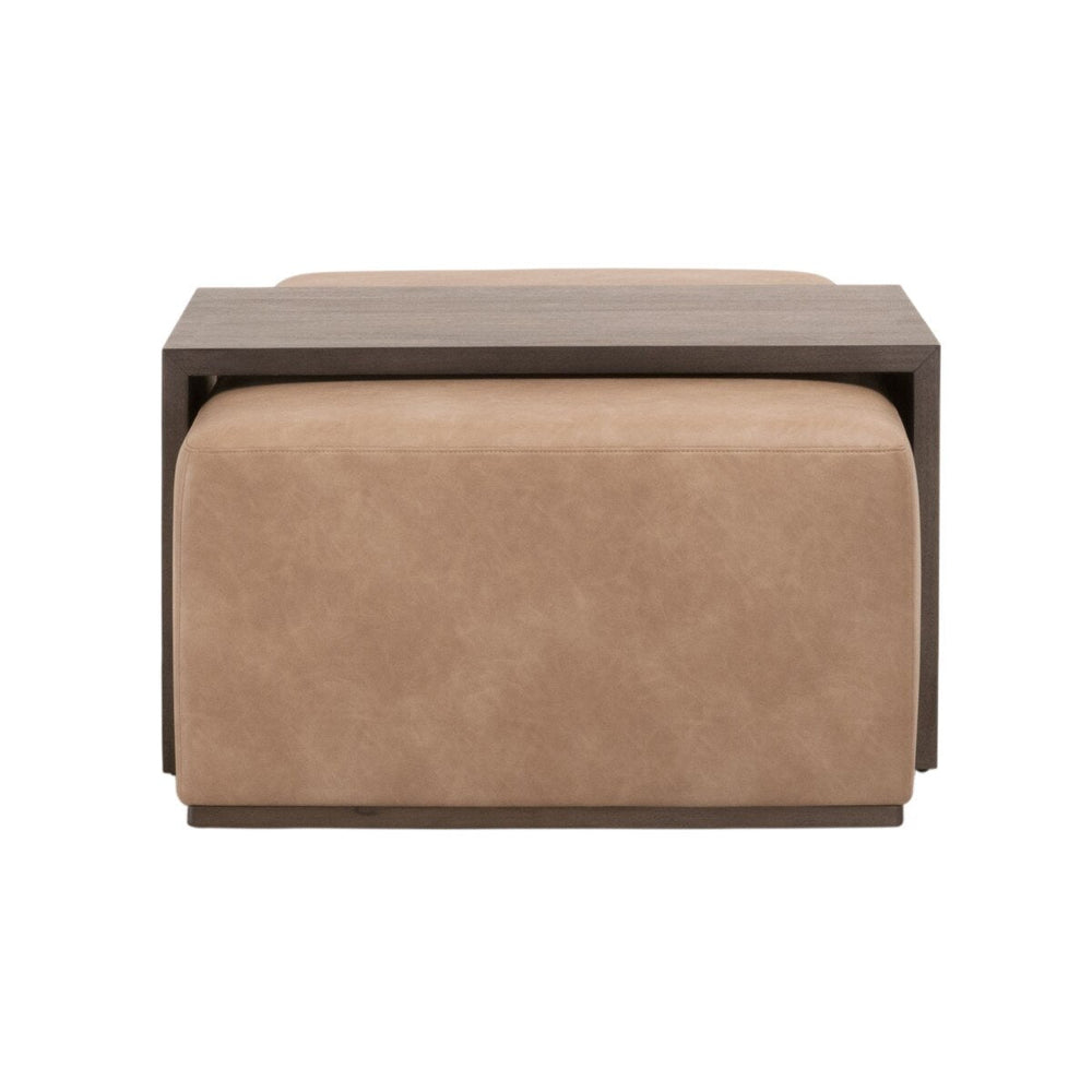 Dovetail Upholstered Coffee Table Ivanhoe Toast, Burnished Brown Acacia Coffee Table modern furniture Contempo Furniture