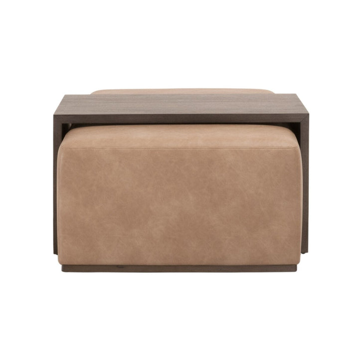 Dovetail Upholstered Coffee Table Ivanhoe Toast, Burnished Brown Acacia Coffee Table modern furniture Contempo Furniture