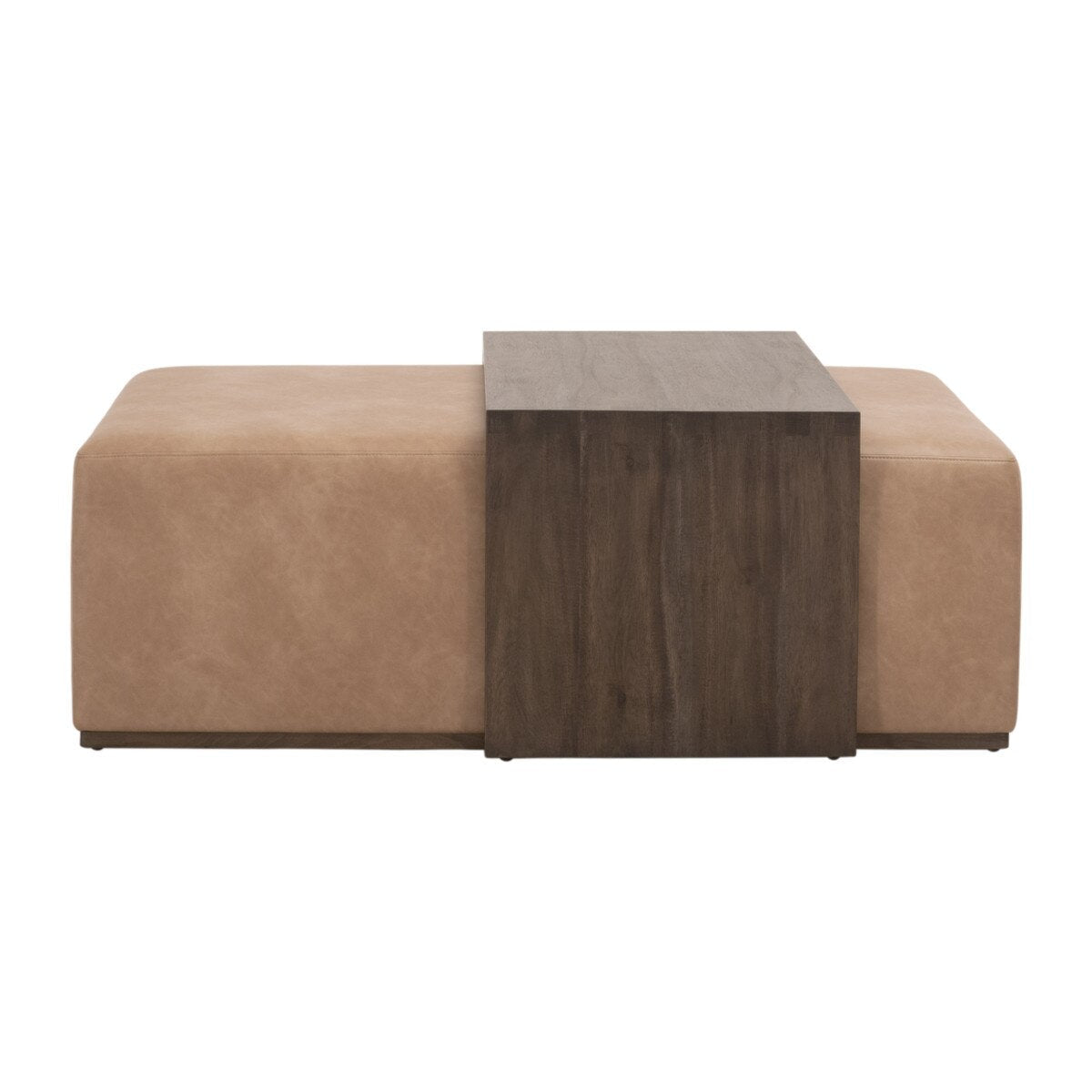 Dovetail Upholstered Coffee Table Ivanhoe Toast, Burnished Brown Acacia Coffee Table modern furniture Contempo Furniture