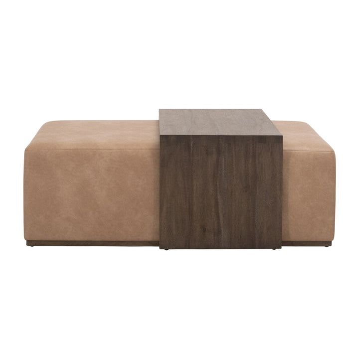 Dovetail Upholstered Coffee Table Ivanhoe Toast, Burnished Brown Acacia Coffee Table modern furniture Contempo Furniture