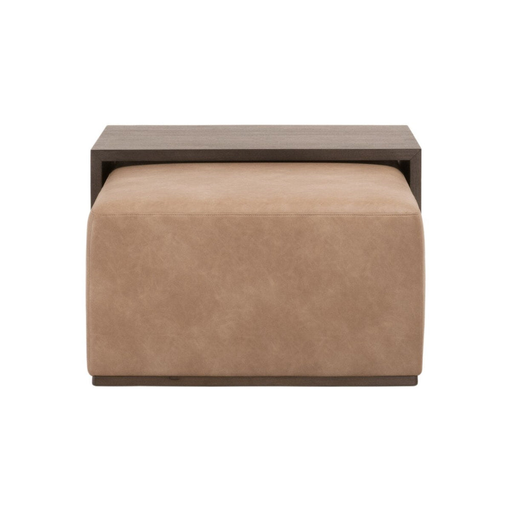 Dovetail Upholstered Coffee Table Ivanhoe Toast, Burnished Brown Acacia Coffee Table modern furniture Contempo Furniture
