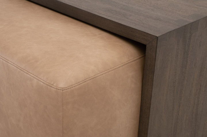 Dovetail Upholstered Coffee Table Ivanhoe Toast, Burnished Brown Acacia Coffee Table modern furniture Contempo Furniture