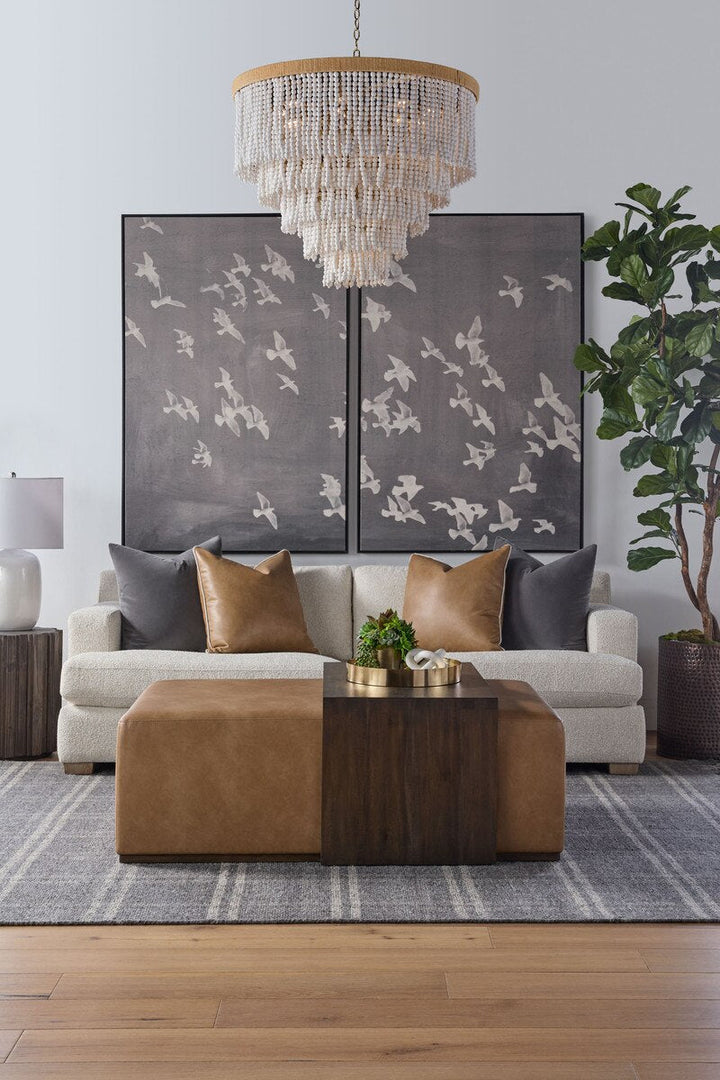 Dovetail Upholstered Coffee Table Ivanhoe Toast, Burnished Brown Acacia Coffee Table modern furniture Contempo Furniture