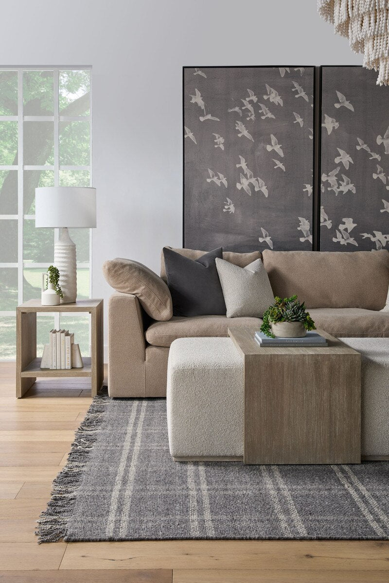 Dovetail Upholstered Coffee Table LiveSmart Gellar Linen, Natural Gray Acacia Coffee Table modern furniture Contempo Furniture