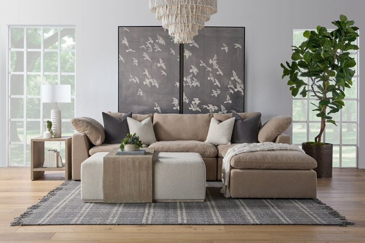 Dovetail Upholstered Coffee Table LiveSmart Gellar Linen, Natural Gray Acacia Coffee Table modern furniture Contempo Furniture