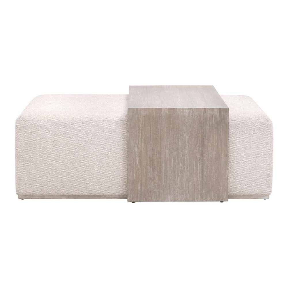 Dovetail Upholstered Coffee Table LiveSmart Gellar Linen, Natural Gray Acacia Coffee Table modern furniture Contempo Furniture