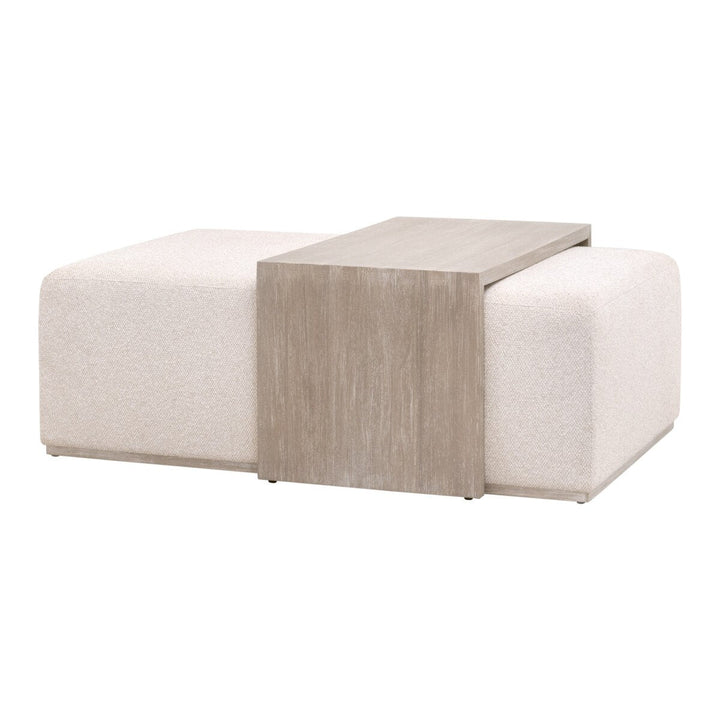 Dovetail Upholstered Coffee Table LiveSmart Gellar Linen, Natural Gray Acacia Coffee Table modern furniture Contempo Furniture