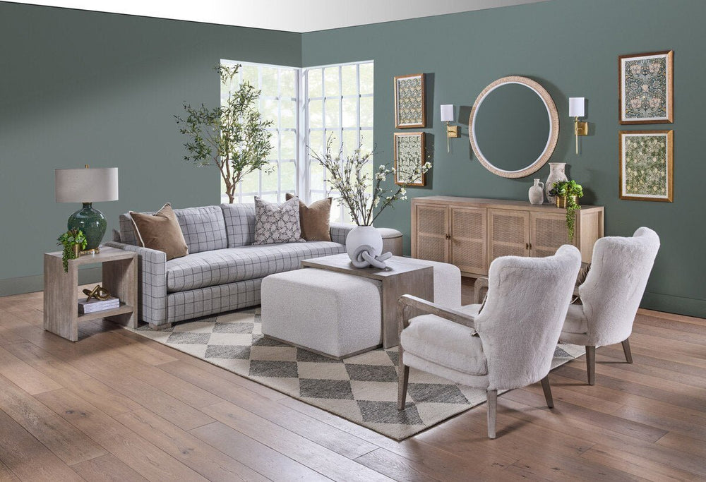 Dovetail Upholstered Coffee Table LiveSmart Gellar Linen, Natural Gray Acacia Coffee Table modern furniture Contempo Furniture