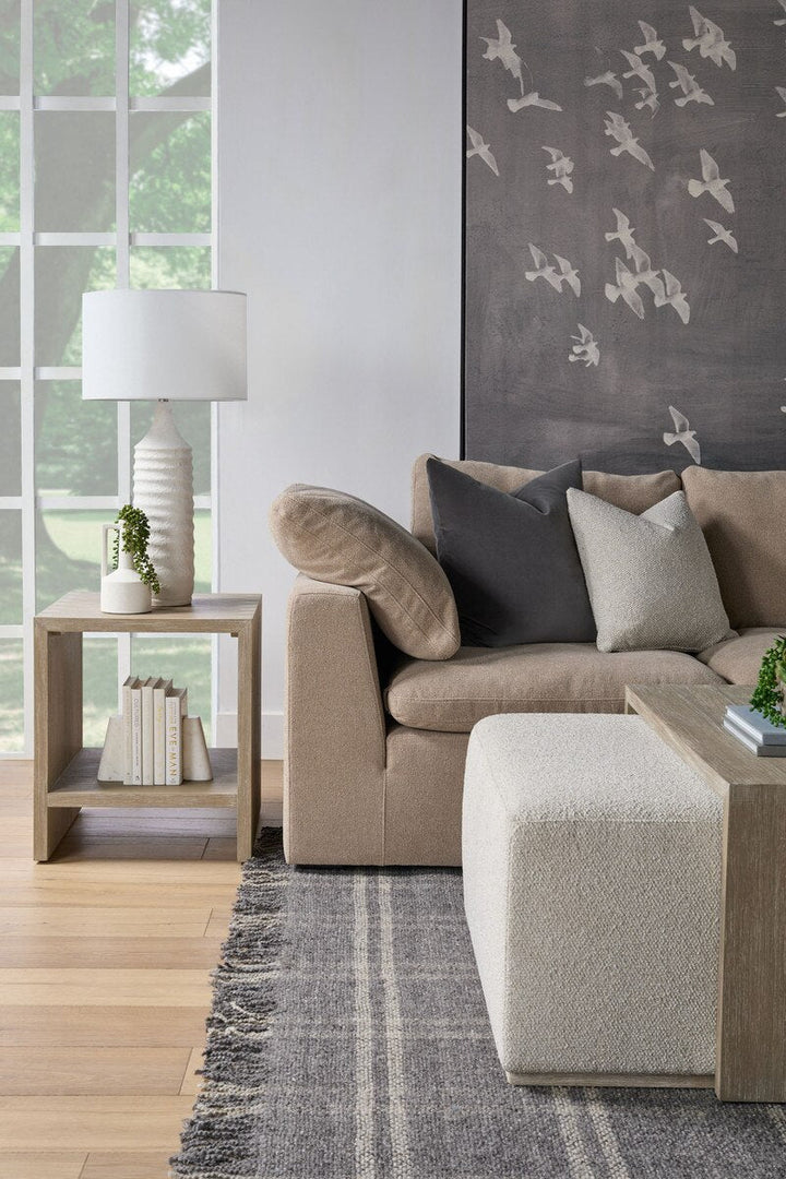 Dovetail Upholstered Coffee Table LiveSmart Gellar Linen, Natural Gray Acacia Coffee Table modern furniture Contempo Furniture