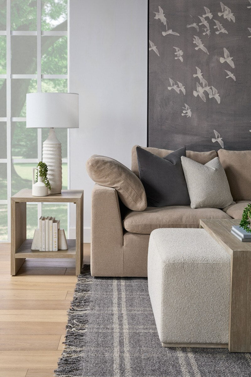 Dovetail Upholstered Coffee Table LiveSmart Gellar Linen, Natural Gray Acacia Coffee Table modern furniture Contempo Furniture