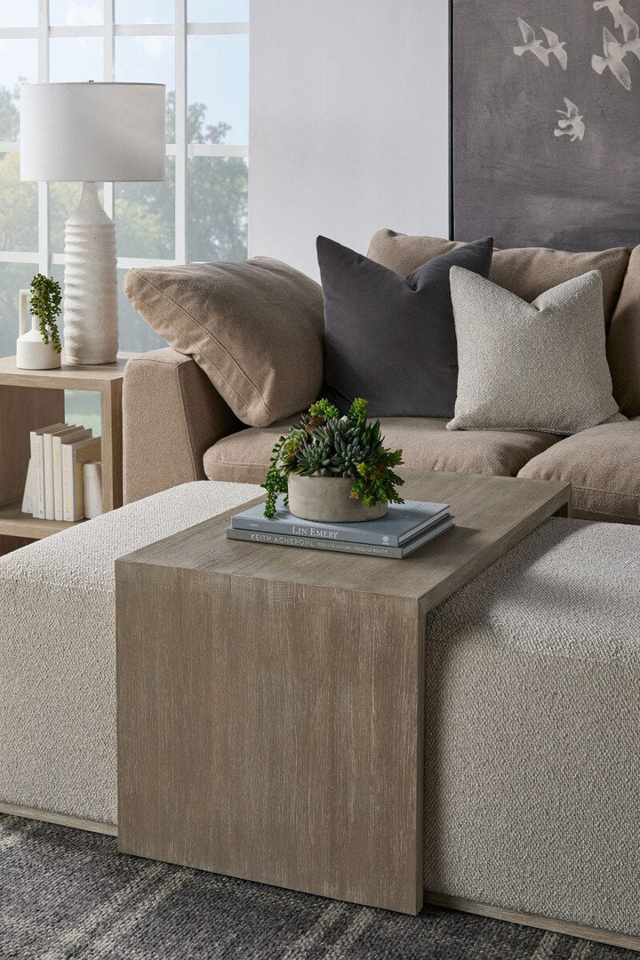 Dovetail Upholstered Coffee Table LiveSmart Gellar Linen, Natural Gray Acacia Coffee Table modern furniture Contempo Furniture