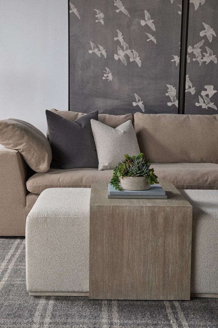 Dovetail Upholstered Coffee Table LiveSmart Gellar Linen, Natural Gray Acacia Coffee Table modern furniture Contempo Furniture