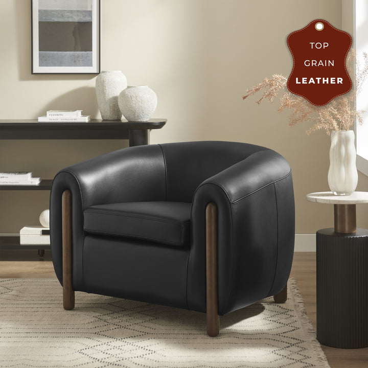 Cordelia Top Grain Leather Accent Arm Chair - Stolm Black - view 3