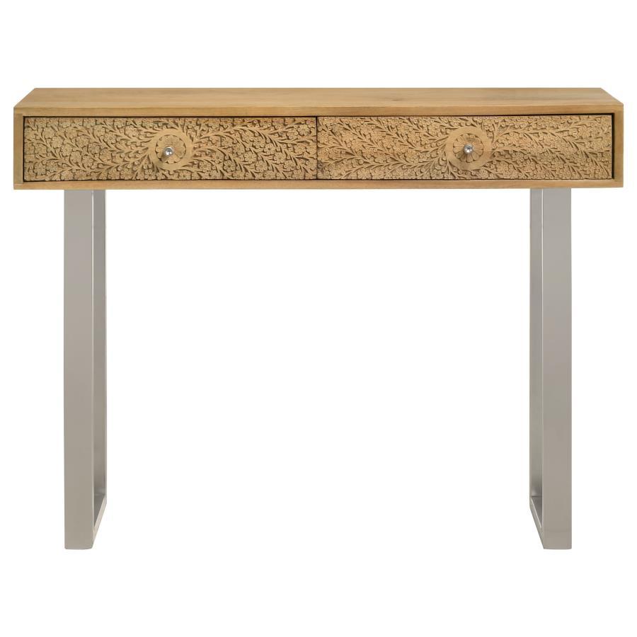Draco - 2 - Drawer Console Table Hand Carved Details - Natural Console Table modern furniture Contempo Furniture