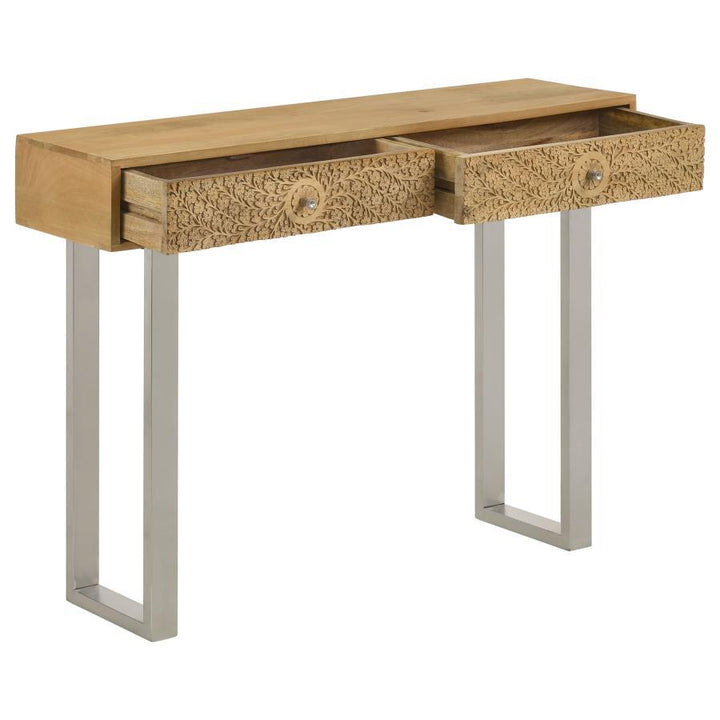 Draco - 2 - Drawer Console Table Hand Carved Details - Natural Console Table modern furniture Contempo Furniture