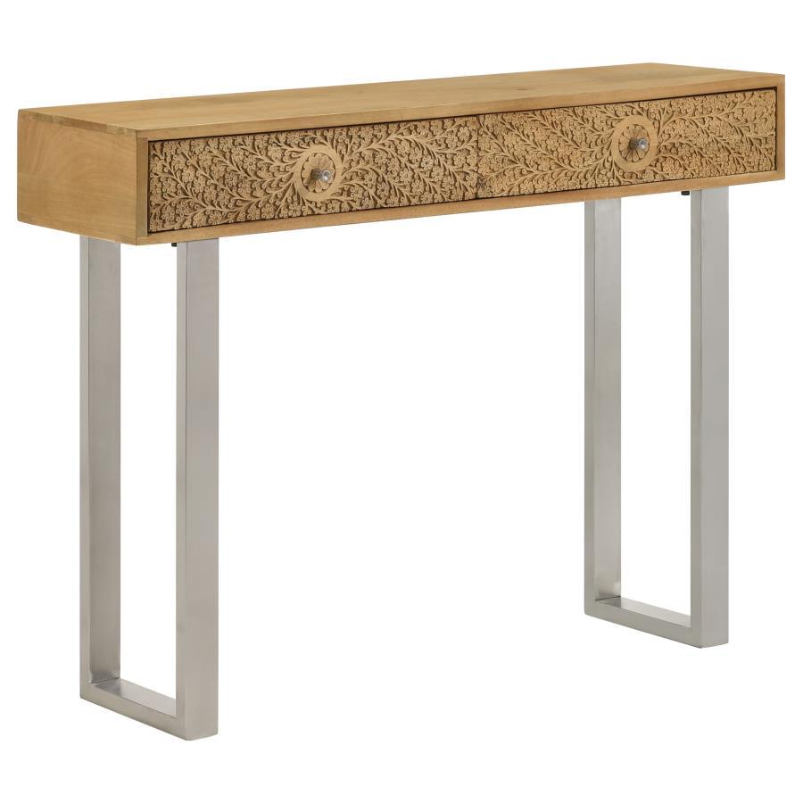Draco - 2 - Drawer Console Table Hand Carved Details - Natural Console Table modern furniture Contempo Furniture