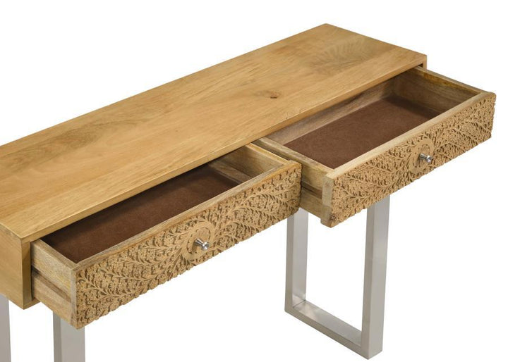 Draco - 2 - Drawer Console Table Hand Carved Details - Natural Console Table modern furniture Contempo Furniture