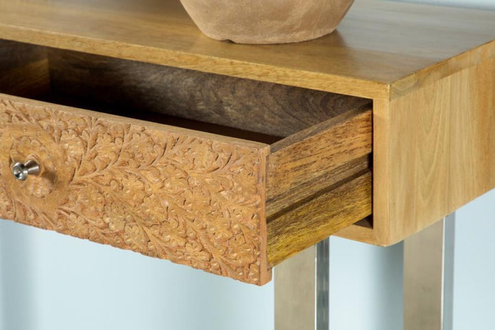 Draco - 2 - Drawer Console Table Hand Carved Details - Natural Console Table modern furniture Contempo Furniture