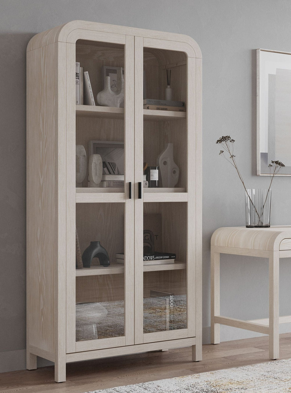Drake Glass Door Wooden Bookcase in Sugar Bookcase modern furniture Contempo Furniture