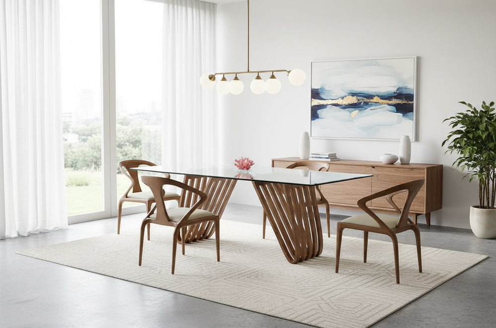Draper Mid-Century Walnut & Glass Dining Table - View 8