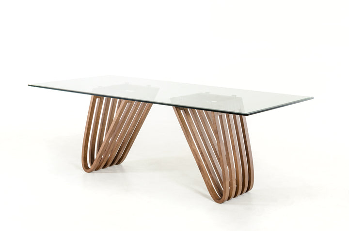 Draper Mid-Century Walnut &amp; Glass Dining Table