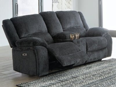 Draycoll Power Reclining Loveseat with Console - Dark Gray Reclining Loveseat modern furniture Contempo Furniture