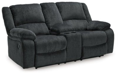 Draycoll Reclining Loveseat with Console - Dark Gray Reclining Loveseat modern furniture Contempo Furniture