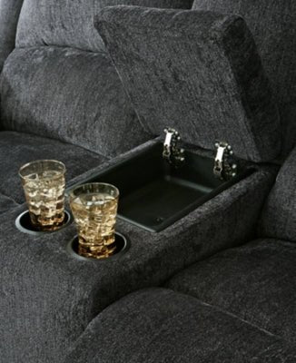 Draycoll Reclining Loveseat with Console - Dark Gray Reclining Loveseat modern furniture Contempo Furniture