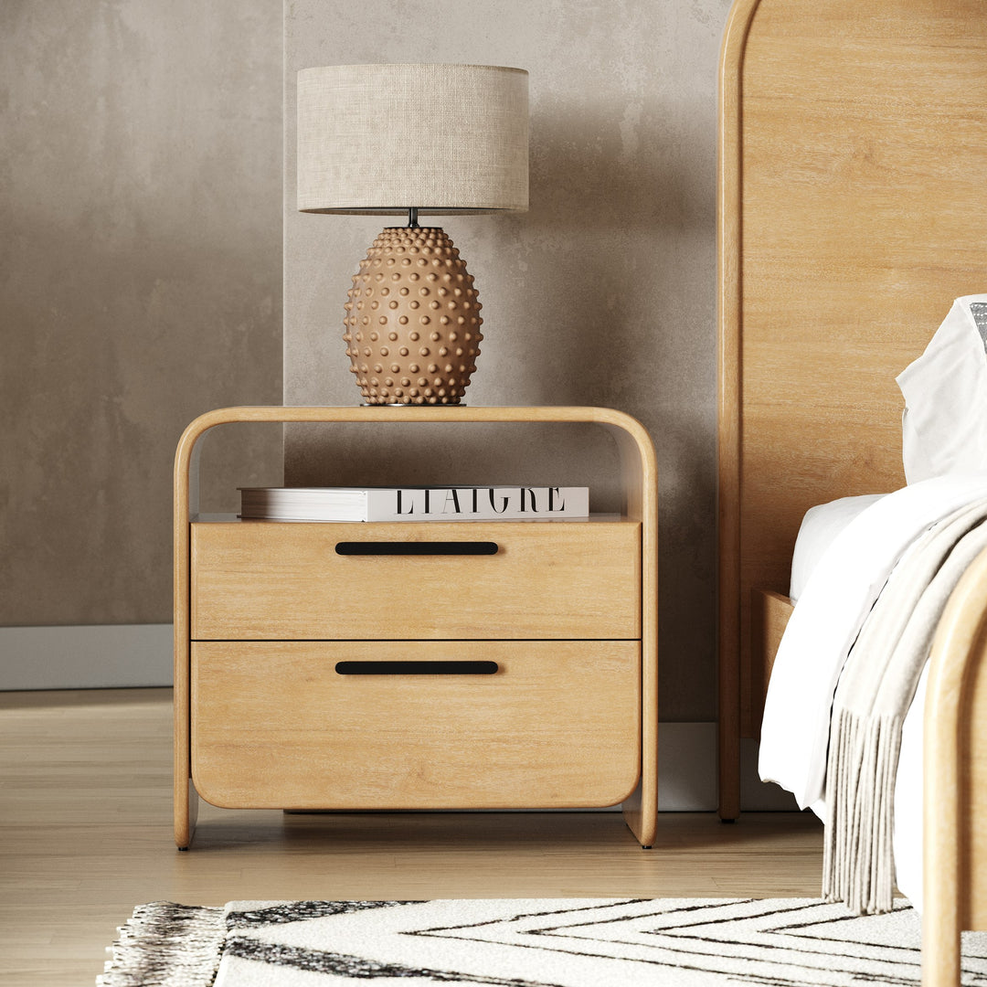 Dresden  Modern Natural Acacia 2Drawer Nightstand Bedroom Set
