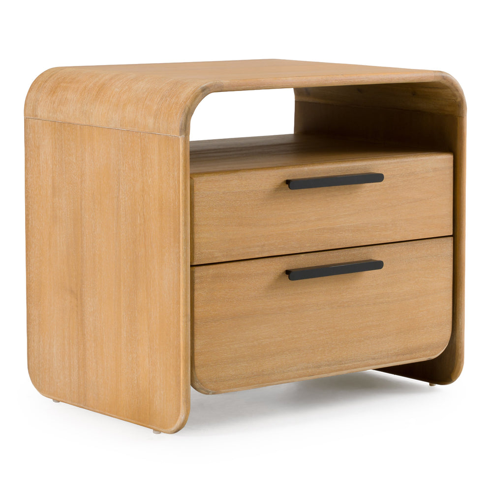 Dresden - Modern Natural Acacia 2-Drawer Nightstand - View 2