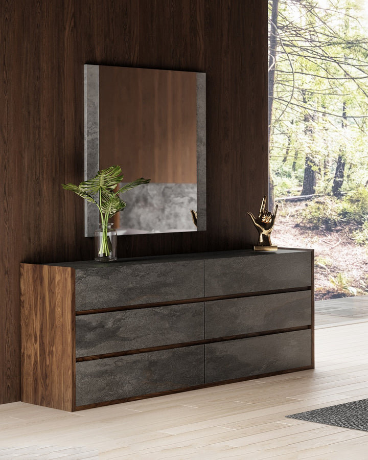 Rado - Modern Walnut &amp; Volcanic Slate 4-Piece Bedroom Set