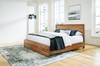 Dressonni King Panel Bed - Light Brown Panel Bed modern furniture Contempo Furniture
