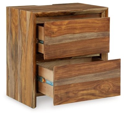 Dressonni Nightstand - Light Brown Nightstand w/ Charging Station modern furniture Contempo Furniture