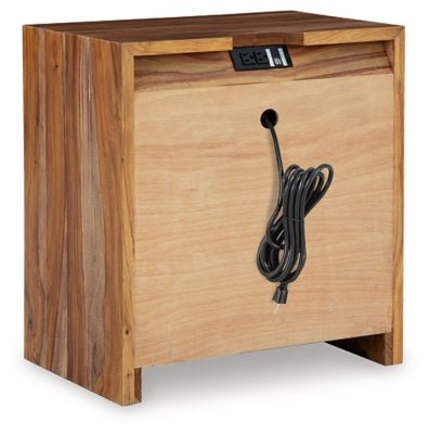 Dressonni Nightstand - Light Brown Nightstand w/ Charging Station modern furniture Contempo Furniture