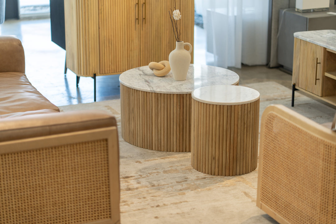 Cambridge White Marble & Mango Round Coffee Table