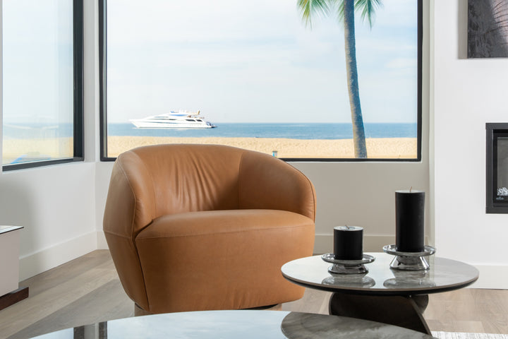 Agatha - Modern Tan Leather Swivel Accent Chair
