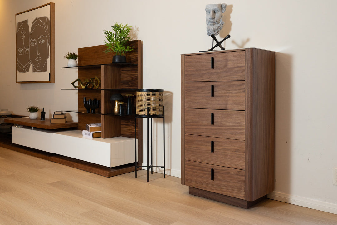 Chelton- Contemporary Walnut and White Ceramic Chest