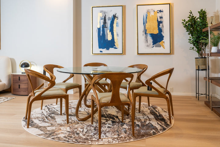 Mason Modern Round Glass &amp; Walnut Dining Table