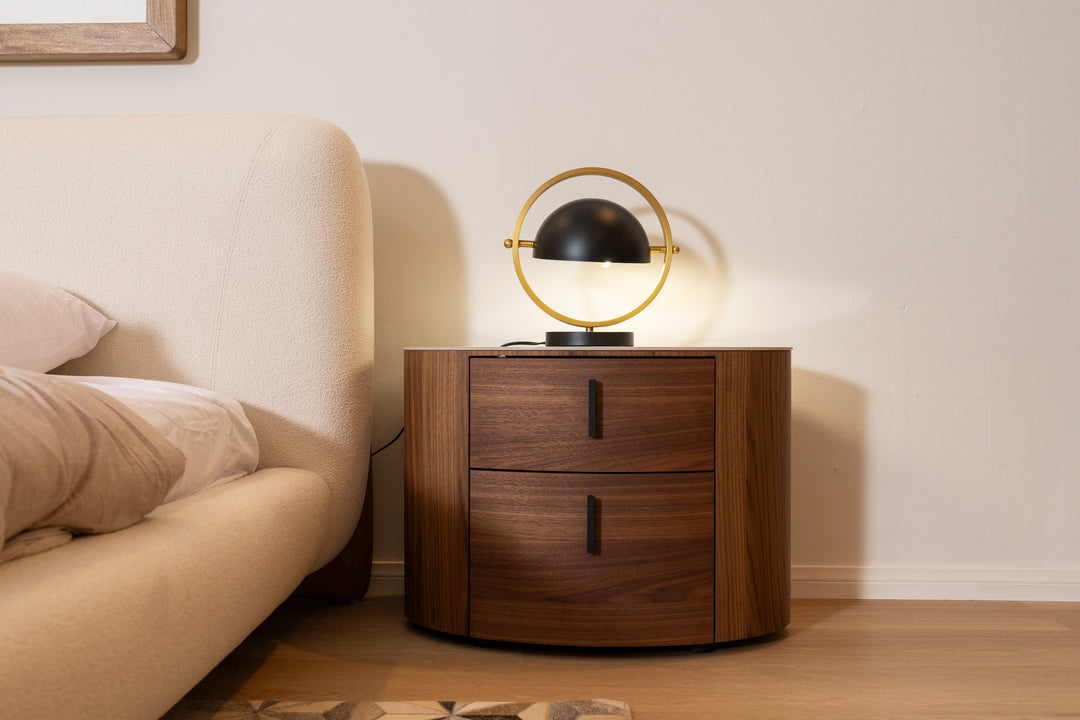 Chelton - Contemporary White Ceramic & Walnut Oval Nightstand