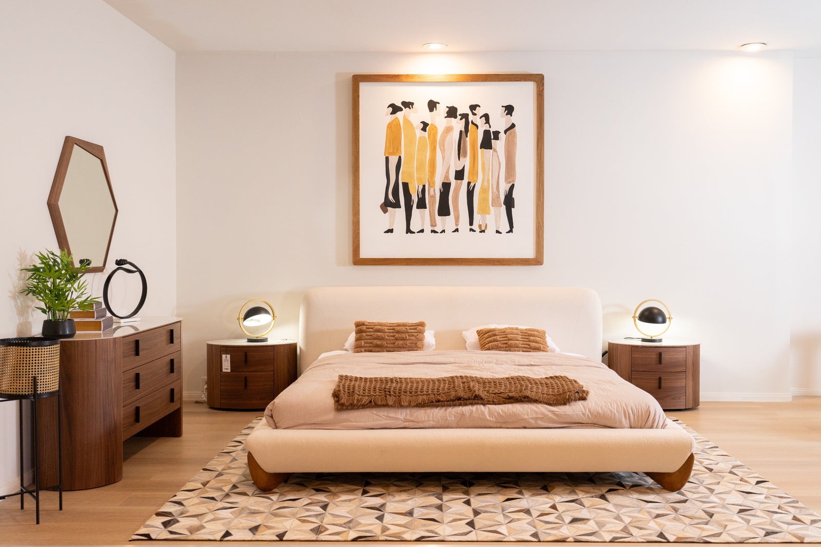 Chelton - Contemporary White Ceramic  and  Walnut Oval Nightstand