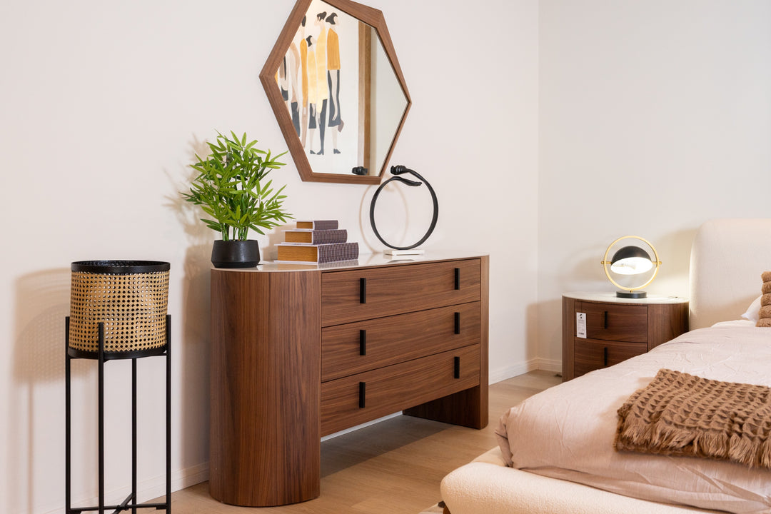 Chelton  Contemporary White Ceramic & Walnut Dresser