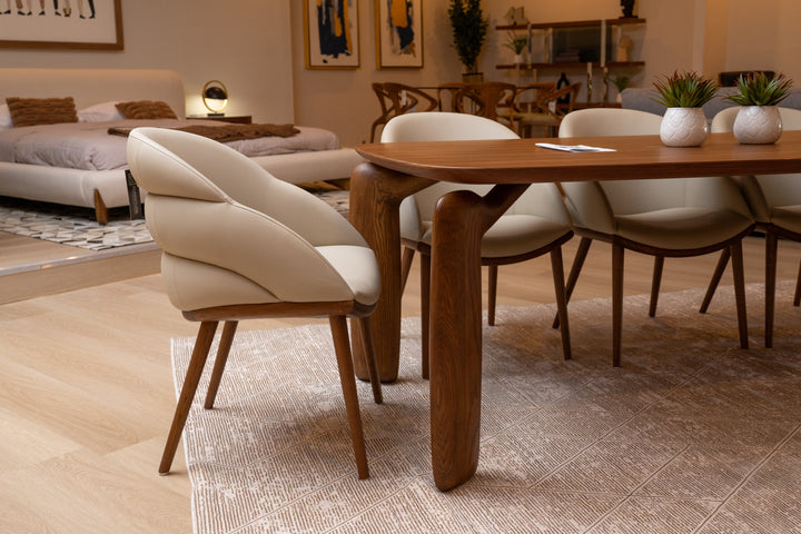Michael - Mid-Century Modern Beige Vegan Leather + Walnut Dining Chair